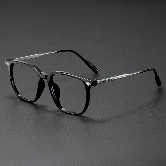 New Trendy Retro Metal Optical Eyeglasses Simple Personality Square Anti Blue Light Glasses for Men Diamond Face Shape TR90