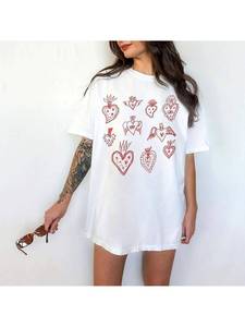 T-shirt girocollo da donna Gothic Vaine con stampa Cuore Sacro, vestibilità ampia, 100% cotone, ricamo, per tutte le stagioni - Product Image 1