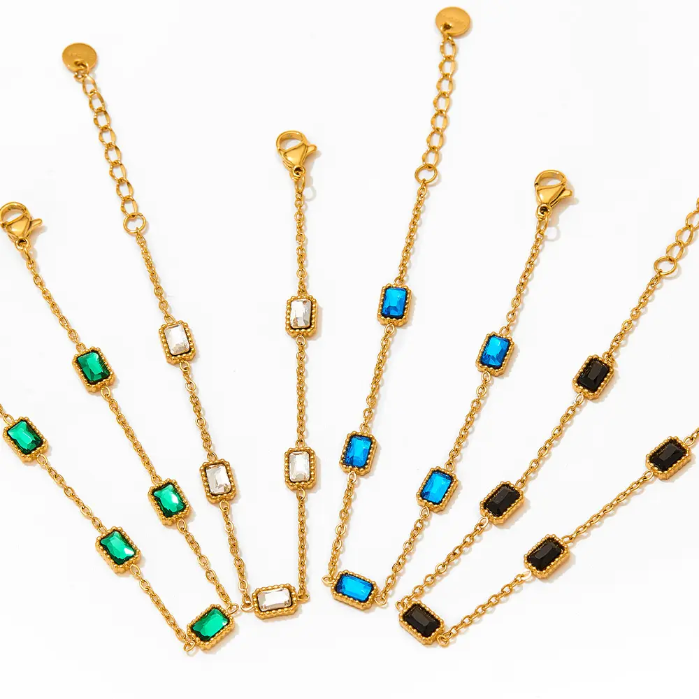 Women's Jewelry Wholesale Gold Plated Stainless Steel Chain Link Green Aaa Cubic Zircon Stone Bracelet