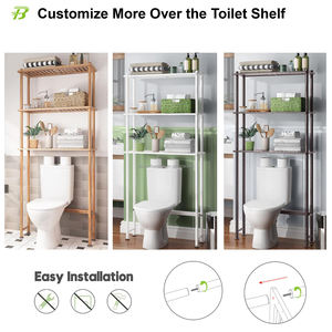 Armoire de rangement autoportante à 3 niveaux au-dessus des toilettes Étagère de rangement en bambou pour toilettes de salle de bains - Product Image 3