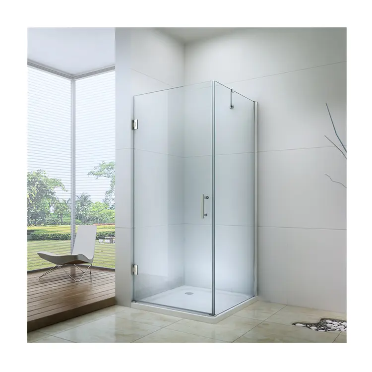 EX-302 customized cheap bathroom 2 sided hinge tempered glass frame less corner shower enclosure with base