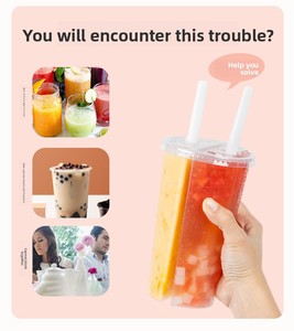 24oz 700ml PP taza de plástico gemelos taza dividida Bobo Bubble Tea doble compartido 2 compartimentos taza de bebida de jugo con tapa Impresión de logotipo personalizado - Product Image 5