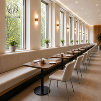 Ensemble de mobilier commercial Ron Group pour hôtel et restaurant moderne : table carrée en bois, chaise en tissu, banquette rembourrée