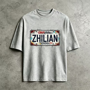 เสื้อยืดโอเวอร์ไซส์ผู้ชาย ผ้าฝ้าย 100% 210GSM สีเทา สตรีทแวร์ แขนสั้น พิมพ์ลาย - Product Image 1