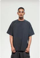 Kaos Katun Heavyweight 260 GSM Distressed Washed Vintage Streetwear Unisex Oversized Tee Acid Wash Retro untuk Pria Wanita