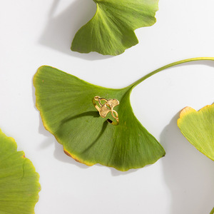 Ginkgo Leaf <b>Open</b> <b>Ring</b> Stainless Steel Unisex Jewelry Gift Fashion <b>Rings</b> - Product Image 4