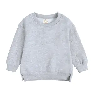 Fall Winter Children Clothes Pullover Jumper Kids Solid Color Thick Fleece Toddler Baby Girls Boys Blank Crewneck Sweatshirts