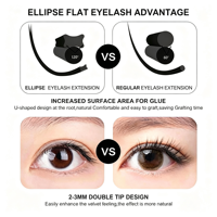 Plateaux d'extensions de cils coréens en PBT, forme ellipse plate, 0,15 mm, courbure C D, extensions de cils individuelles noir mat, fournitures en gros
