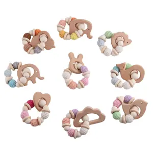 Rattle Teeth Glue Baby Products Wood Educational Toy Crochet Silicone Teether Animal Jewelry Personalized Teething Glue Bracelet