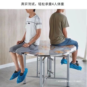 Plateau de table rond en acier inoxydable avec verre trempé pliable pour la salle à manger et l'extérieur - Product Image 3