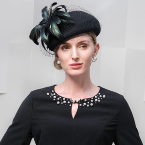 KDS1117124 Chapeau haut de forme en peluche britannique, nouveau modèle automne/hiver, design original, tendance, rétro, avec ceinture en maille et plumes décoratives, en pur laine - Product Image 4