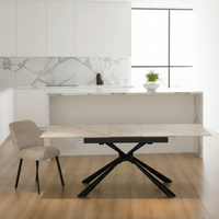 Usine chinoise vend des tables de salle à manger extensibles et réglables en verre trempé avec plateau en céramique et pieds en métal, style moderne et luxueux, pour hôtels.