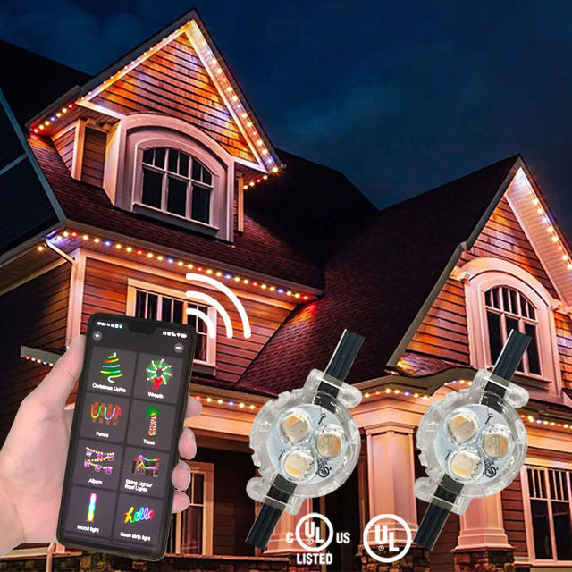 HRSYT DC12V RGBW LED Pixel Point Light with Application Control for External House Evening Permanent Outdoor Christmas Lights