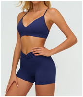 Soutien-gorge de sport respirant et anti-plis à maintien élevé, col en V, avec bretelles croisées réglables au dos, 100 % nylon, couleur unie