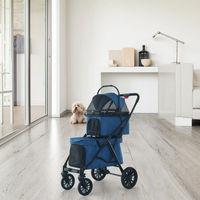 Poussette double pour animaux de compagnie pouvant accueillir deux animaux de compagnie Chien et chat Sac de transport de voyage 4 roues adapté aux chiots