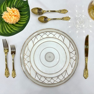 Golden Line Ceramics Round Luxury Expensive Plates Fine Bone China Gold Proclain From Shanxi China <b>Dinnerware</b> Sets - Product Image 2