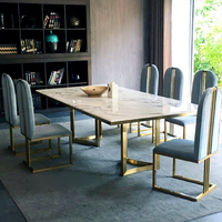 Table à manger en marbre de luxe moderne avec finition dorée en acier inoxydable pour la maison, l'hôtel, l'appartement ou l'atelier-Prix d'usine
