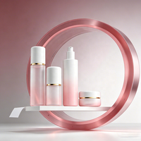 Ensemble de flacons cosmétiques en verre dégradé rose avec anneau doré, logo personnalisé, plusieurs tailles pour sérum