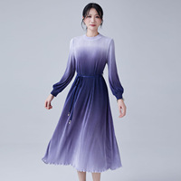 Robe décontractée pour femme de haute qualité, couleur dégradée, nouvelle collection 2026, coupe ajustée, manches longues, avec ceinture, plissée, élégante