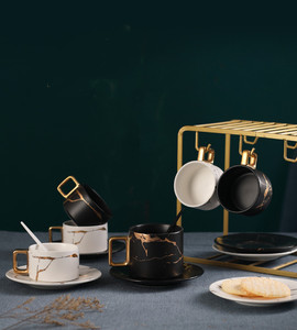 Luxury Nordic Ceramic Marble <b>Coffee</b> Cup Black Gold Espresso <b>Mug</b> Milk Tea Saucer <b>Set</b> - Product Image 2