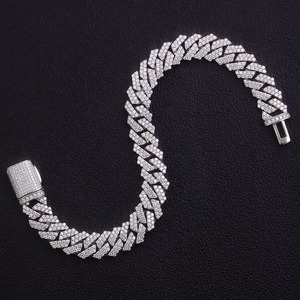 Hip-hop Rap Style Cuban Link <b>Bracelet</b> Chain 925 Sterling <b>Silver</b> Moissanite Diamond 12mm 2 Row Stones Twinkle Necklace Jewelry - Product Image 6
