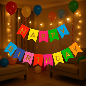 Guirlande Joyeux Anniversaire Lettres Multicolores Or 14 Pièces 4M Décorations de Fête - Product Image 3