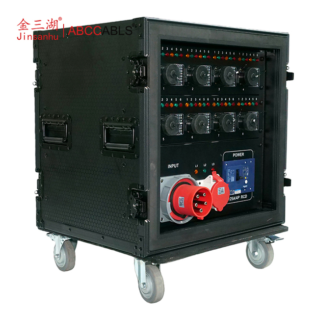 ABCCABLS 125A 3-Phase Stage Power Distribution Rack, 8-Way Powercon & 42-Way 16A/32A Outputs, Tour-Grade Aluminum Case
