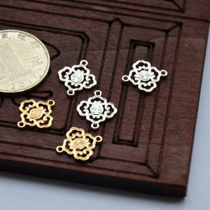 Conector para horquillas de cobre puro que conserva el color, diseño de nube hueca, característica Fu, estilo antiguo, DIY, 12x14mm, chapado en oro y plata - Product Image 2