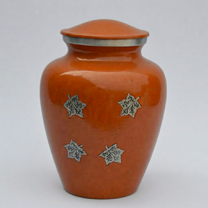 Orange <b>Keepsake</b> Urn Closure Memorial <b>Ash</b> Cremation Urn Decorative Funeral Supply with Lid - Indian Home Crafts - Product Image 1