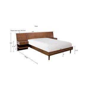 Lit avec 2 tables de chevet, rangement sous le lit, table d'appoint en bois avec tiroir et étagère pour chambre à coucher - Product Image 4