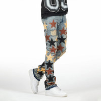Pantalon en jean droit de haute qualité pour homme, jean évasé teinté, jean personnalisé avec patch étoile déchiré