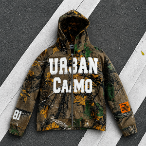 <span class=keywords><strong>Felpa</strong></span> con Cappuccio e Zip per <span class=keywords><strong>Uomo</strong></span> con Logo Personalizzato, Stampa Camouflage Urbana, 100% Cotone Poliestere, Grafica Mimetica Unica e Cerniera in Metallo Argento - Product Image 1