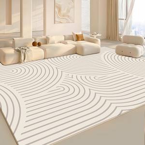 Alfombra minimalista para sala de estar, diseño geométrico cremoso, rectangular, antideslizante, imitación de cachemira, para el hogar y el dormitorio. - Product Image 2
