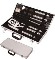 Ensemble d'outils de gril de barbecue 6 pièces en acier inoxydable Portable boîtier en aluminium boîte emballée avec fourchettes brochettes bâtons pour le Camping