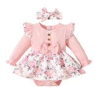 Combinaison florale pour bébé fille, style INS, manches volantées, body en coton tricoté doux, pour tout-petits, utilisation été/hiver