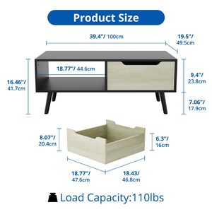 <span class=keywords><strong>Mesa</strong></span> de Centro Moderna de Madera con Almacenamiento, Duradera y Fácil de Limpiar, Diseño Minimalista de Mediados de Siglo, Muebles de Sala de Estar, Color Negro - Product Image 2