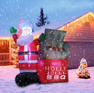 5ft Santa Claus Barbecue Opblaasbare Kerstversiering Bbq Outdoor Party Ornament En Decor Kerstmis Benodigdheden