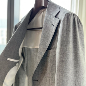 Blazer da <span class=keywords><strong>Uomo</strong></span> Grigio in Lana e Lino VBC Italiano Monopetto Traspirante Antipiega Lusso Business Casual Giacca Elegante per <span class=keywords><strong>Matrimonio</strong></span> - Product Image 5