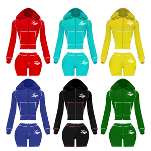 Женский комплект из вафельного трикотажа 2025: высококачественный спортивный костюм с индивидуальным логотипом, комплект для отдыха из 2 предметов, хлопковый женский комплект из худи и леггинсов - Product Image 1