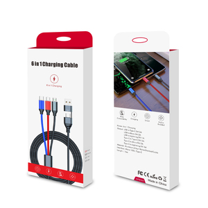 Cable USB Trenzado de Nailon 6 en 1, Cable de Carga Directa 3, 4 y 5 en 1 para <span class=keywords><strong>iPhone</strong></span> <span class=keywords><strong>12</strong></span>, 13, 14, 15, 16 <span class=keywords><strong>Pro</strong></span> <span class=keywords><strong>Max</strong></span>, iWatch y <span class=keywords><strong>Airpods</strong></span> - Product Image 2