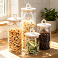 Pot en verre borosilicate de haute qualité avec couvercle à poignée en bois pour le stockage des aliments secs en cuisine, disponible en 2050 ml, 1550 ml, 1150 ml et 850 ml