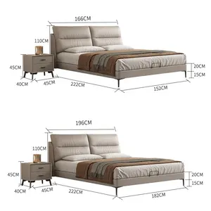 Modern Style Upholstered Bed Top Grain Leather Soft Bed King Queen Size Bedroom Furniture