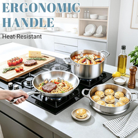 Ensemble de casseroles en acier inoxydable triple couche de haute qualité, couvercles en verre modernes sans revêtement, poignées en acier inoxydable, compatible gaz et induction, 10 pièces