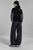 Pull en tricot à col roulé rayé personnalisé pour femmes, noir et blanc, manches longues, pour l'automne et l'hiver