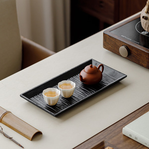 Guanlan Walnut Wood Rectangular <b>Tea</b> <b>Tray</b> Carbonized Solid Wood Dry Brewing Teapot Holder Simple Household Use - Product Image 1