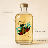 Autocollants en vinyle adhésif transparent brillant et imperméable personnalisables pour l'emballage de fruits, de maïs, le branding, les bouteilles cosmétiques, le papier thermique