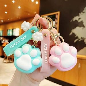 Cartoon Creative Cat Paw Keychain Cute Silicone Rubber Girly Heart <b>Key</b> <b>Ring</b> for <b>Cars</b> Backpacks Decoration PVC Material Promotion - Product Image 3