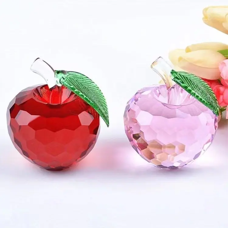 Apple-cristal con hoja de cristal para decoración del hogar/boda/Navidad, color rojo, azul, rosa, transparente, novedad