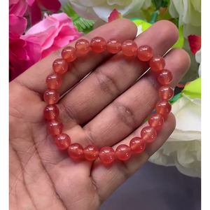 Orange Jade <b>Bracelet</b>: Round Gemstone Beads, Stretch <b>Bracelet</b> Unisex Classic Style Certified Anniversary Gift - Product Image 1