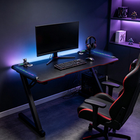 Bureau de jeu RGB moderne avec pieds en Z, table PC ergonomique, cadre en tube d'acier, plateau en MDF, poste de travail professionnel pour joueurs